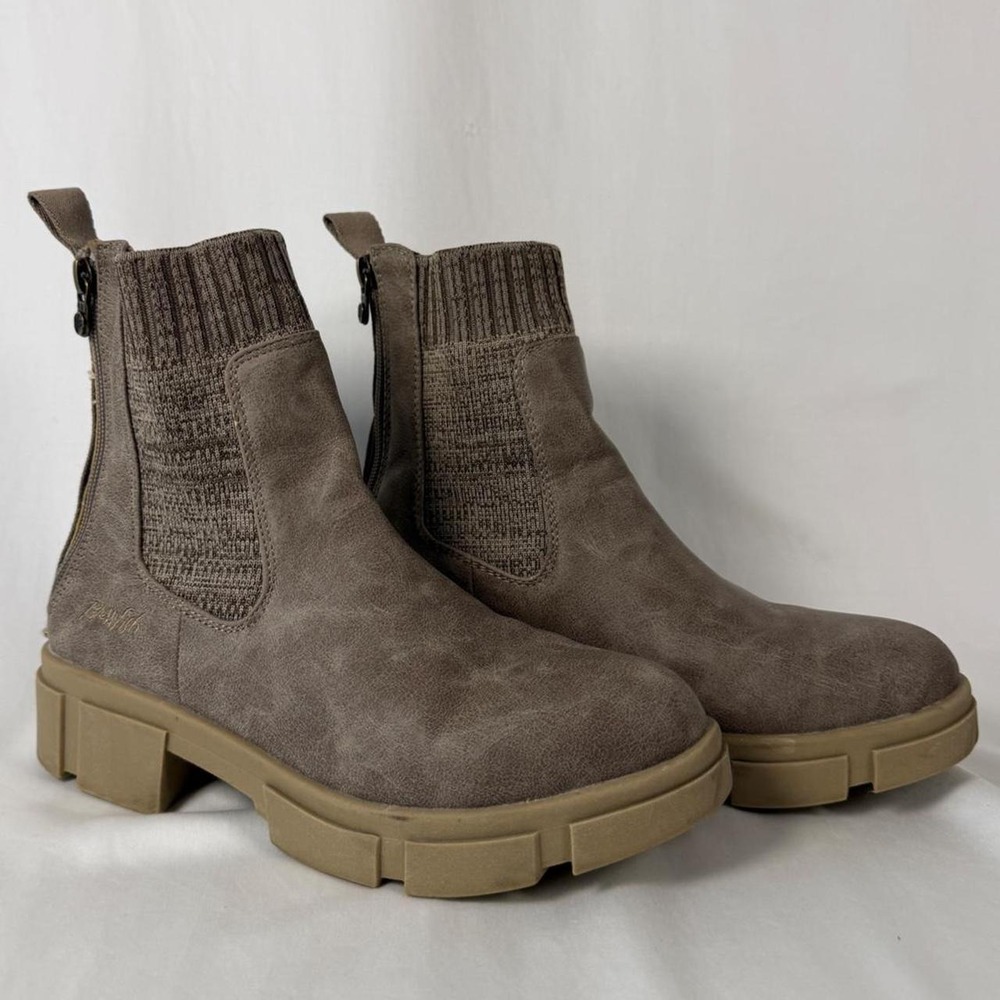 Blowfish Brown Suede Ankle Boots With Knit Panel Detail